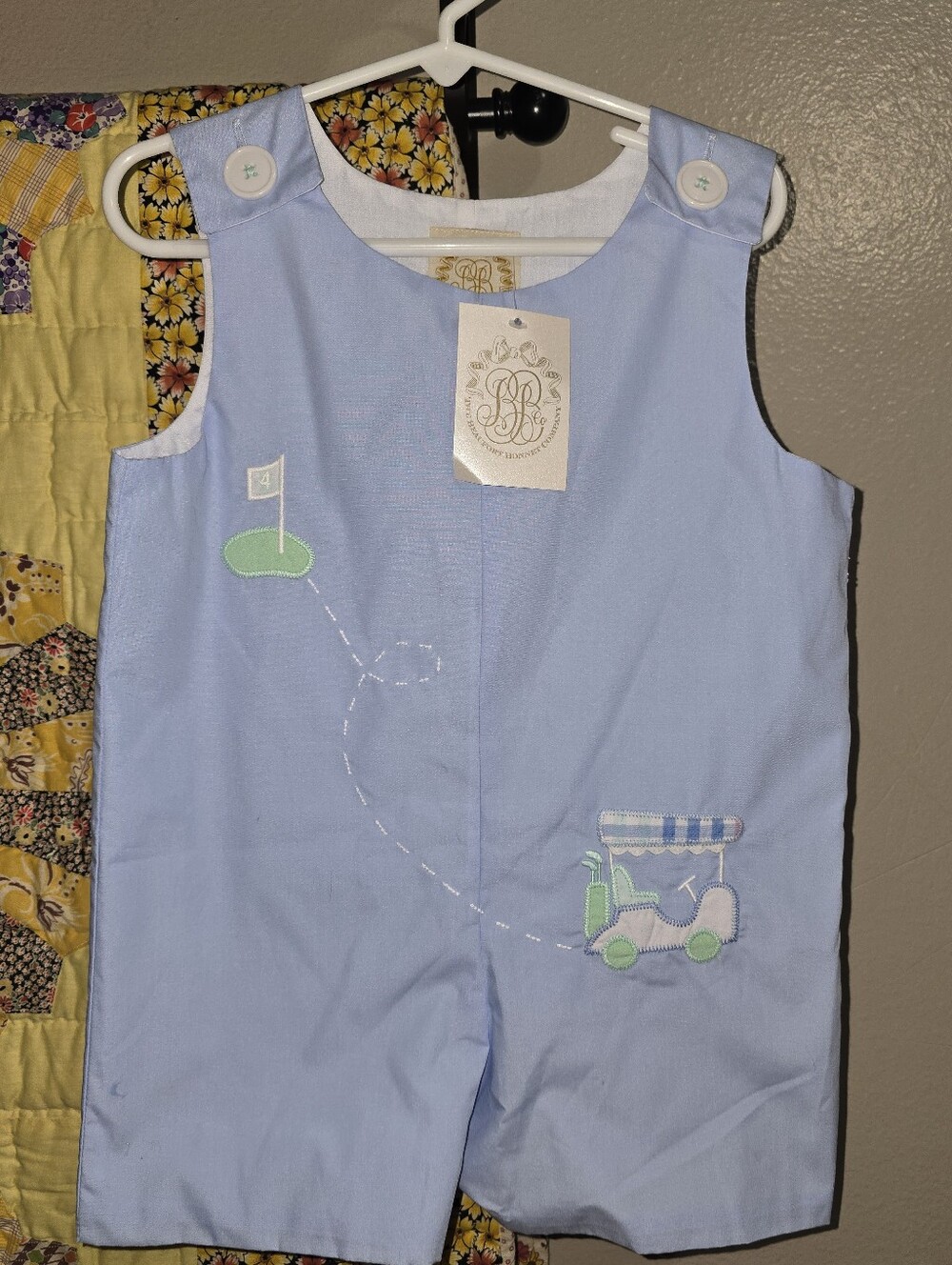 The Beaufort Bonnet Company Light Blue Golf Cart Appliqué Romper